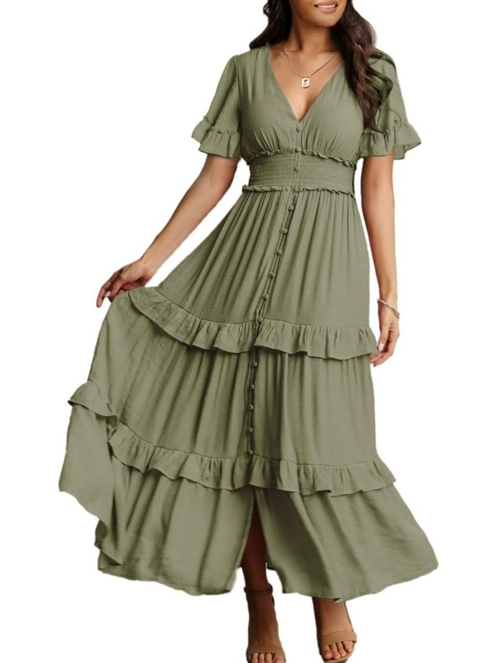 Boho V Neck Long Sleeve Maxi Dress - Flowy Fall Wedding Guest & Engagement Dress